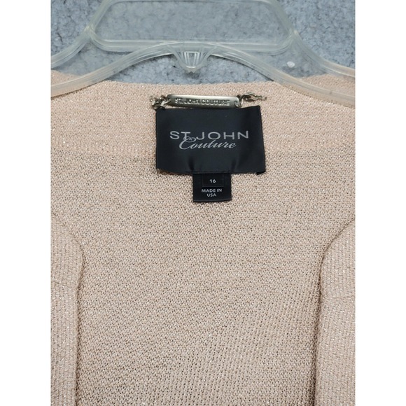 St John Couture Skirt Suit Womens 16 Pink Lurex Knit Jacket Rhinestone Button - Picture 3 of 16